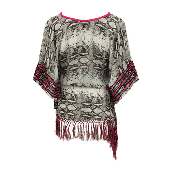 Taj by Sabrina Crippa 100% Silk Embroidered Tassels Fringe Cover Up Tunic Sz XS - Picture 3 of 8